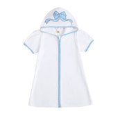 Short Sleeve Hooded Bow Toddler Cover-Up Blue 2T