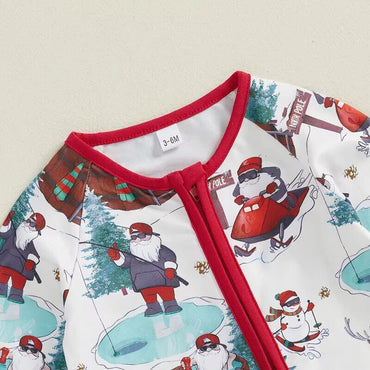 Long Sleeve Christmas Zipper Baby Jumpsuit   