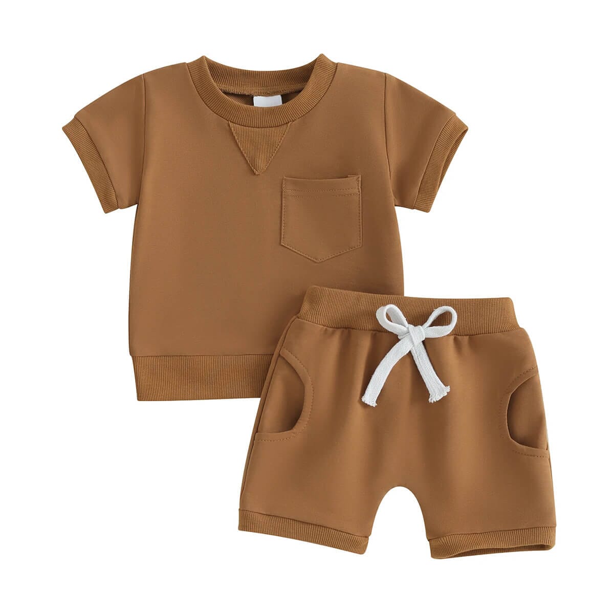 Elevated Basic Solid Color Shorts Baby Set Camel 3-6 M 