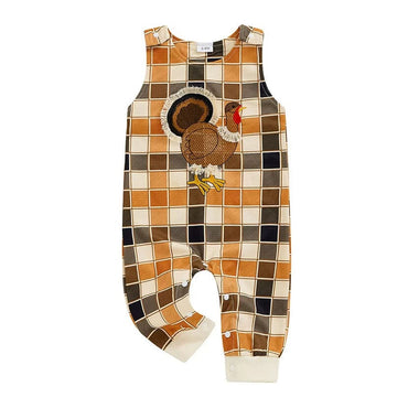 Sleeveless Checkered Thanksgiving Jumpsuit   