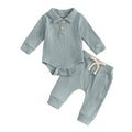 Long Sleeve Ribbed Collar Baby Set Blue 0-3 M 