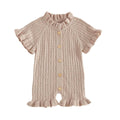 Short Sleeve Knit Ruffled Baby Jumpsuit Khaki 0-3 M