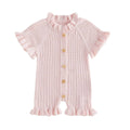 Short Sleeve Knit Ruffled Baby Jumpsuit Pink 3-6 M