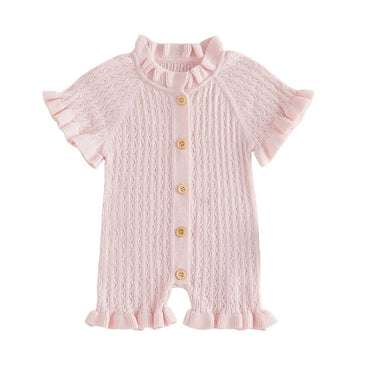 Short Sleeve Knit Ruffled Baby Jumpsuit
