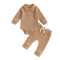 Long Sleeve Ribbed Collar Baby Set Brown 0-3 M 