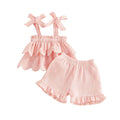 Sleeveless Solid Ruffled Shorts Toddler Set Pink 9-12 M