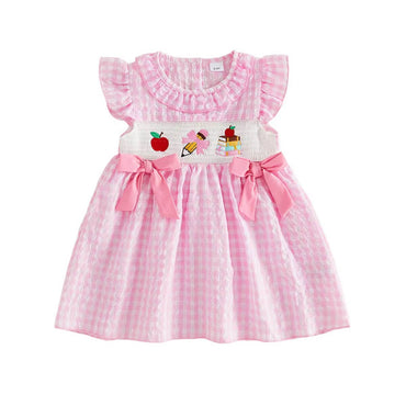 Flutter Sleeve Bows Back To School Toddler Dress Pink 2T