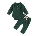 Long Sleeve Ribbed Collar Baby Set Green 0-3 M 