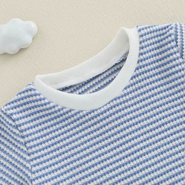 Short Sleeve Striped Waffle Baby Set