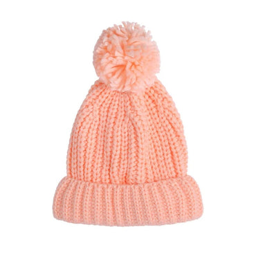 Solid Pompom Knitted Beanie Pink  