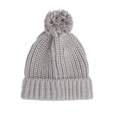 Solid Pompom Knitted Beanie Gray  