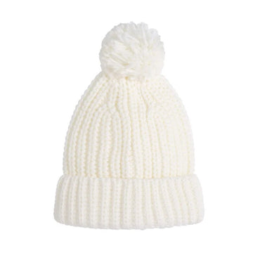 Solid Pompom Knitted Beanie White  