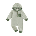 Long Sleeve Striped Hooded Baby Jumpsuit Green 0-3 M