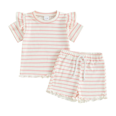 Ruffled Sleeve Striped Toddler Set Pink 9-12 M 
