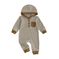 Long Sleeve Striped Hooded Baby Jumpsuit Brown 0-3 M