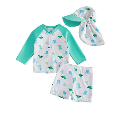 Long Sleeve Ocean Dino Toddler Swimsuit Swimwear The Trendy Toddlers 