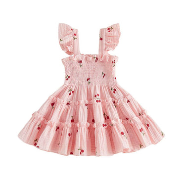 Fly Sleeve Cherry Layered Toddler Dress Pink 9-12 M