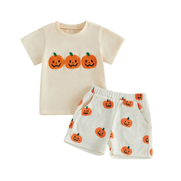 Short Sleeve Pumpkin Shorts Toddler Set