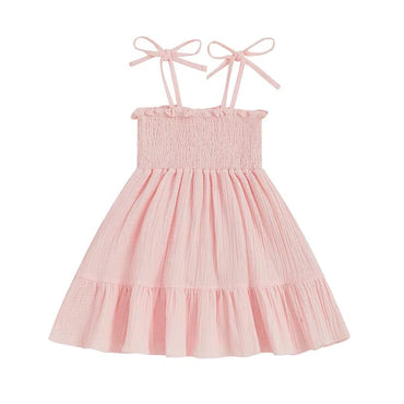 Tie Shoulder Solid Toddler Dress Pink 12-18 M