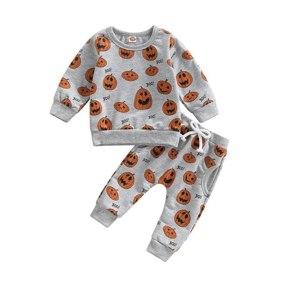 Gray Pumpkins Halloween Baby Set