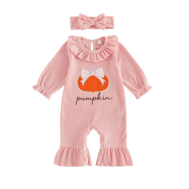 Long Sleeve Pumpkin Waffle Baby Jumpsuit