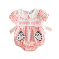 Puff Sleeve Checkered Halloween Baby Romper Rompers The Trendy Toddlers Pink 0-3 M 