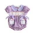 Puff Sleeve Checkered Halloween Baby Romper Rompers The Trendy Toddlers Purple 0-3 M 