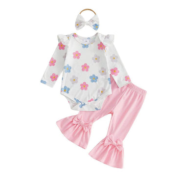 Long Sleeve Floral Flared Pants Baby Set Sets The Trendy Toddlers Pink 0-3 M 