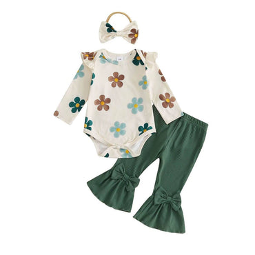 Long Sleeve Floral Flared Pants Baby Set Sets The Trendy Toddlers Green 0-3 M 