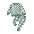 Long Sleeve Checkered Toddler Set Green 9-12 M 