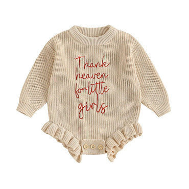 Long Sleeve Knit Baby Bodysuit Beige 0-3 M