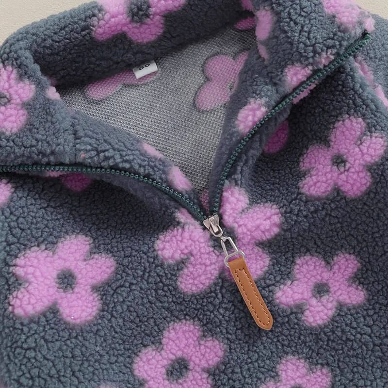 Floral Fleece Zipper Toddler Jacket   