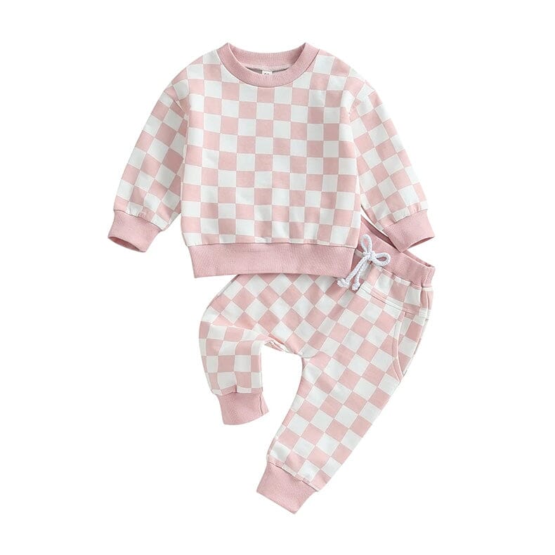 Long Sleeve Checkered Toddler Set Pink 9-12 M 