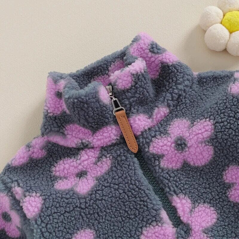 Floral Fleece Zipper Toddler Jacket   