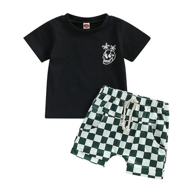 Short Sleeve Checkered Trouble Baby Set   
