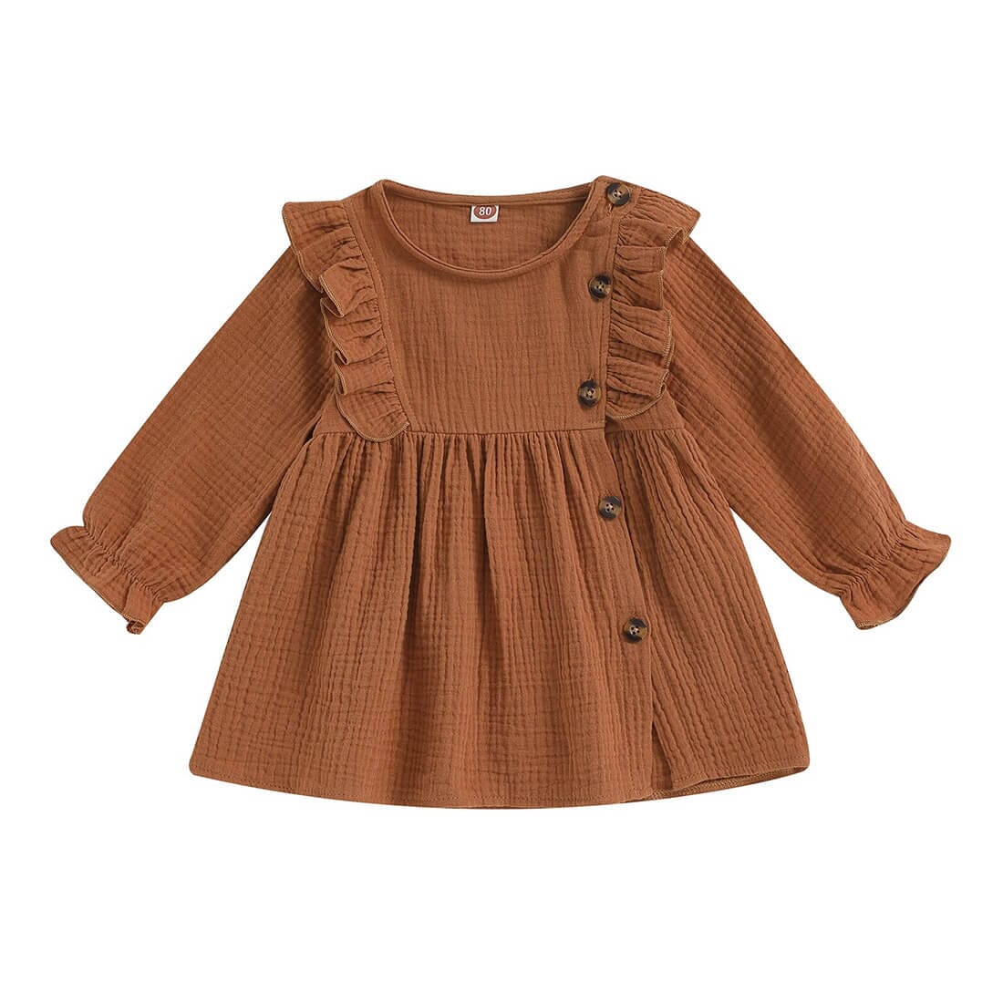 Long Sleeve Solid Buttons Toddler Dress Dresses The Trendy Toddlers Brown 3T 