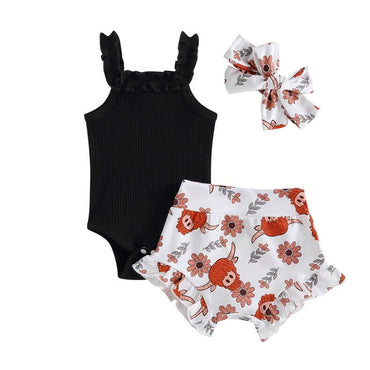 Black Highland Cow Floral Baby Set Sets The Trendy Toddlers 