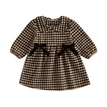 Long Sleeve Collar Checkered Toddler Dress Dresses The Trendy Toddlers Brown 12-18 M 