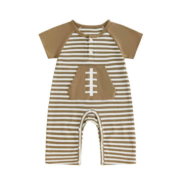 Short Sleeve Striped Football Baby Jumpsuit Jumpsuit The Trendy Toddlers 