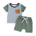 Short Sleeve Striped Tee Toddler Set Green 9-12 M 