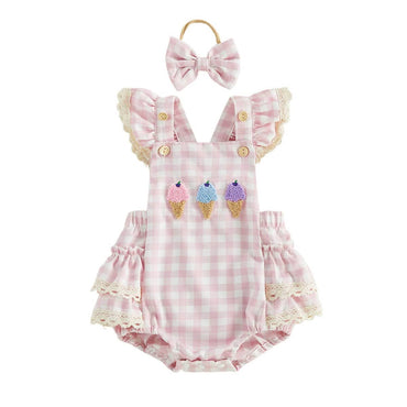 Fly Sleeve Lace Ice Cream Checkered Baby Romper Sets The Trendy Toddlers 