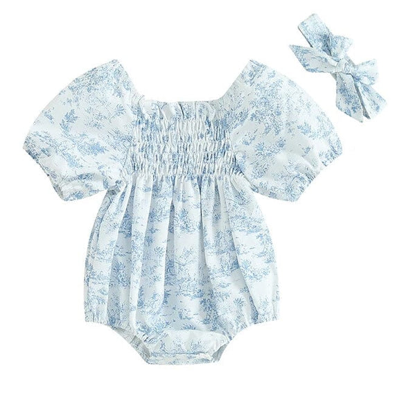 Puff Sleeve Ruched Baby Romper   