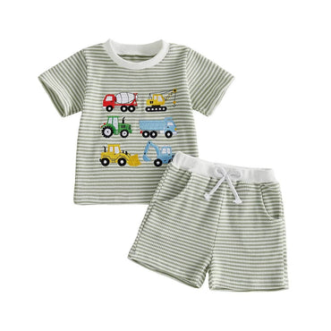 Construction Vehicles Striped Toddler Set