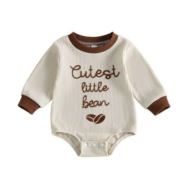 Long Sleeve Cutest Little Bean Baby Bodysuit Beige 0-3 M