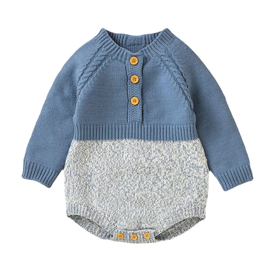 Long Sleeve Knitted Baby Romper Blue 0-3 M 