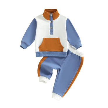 Long Sleeve Color Block Collar Toddler Set Blue 9-12 M
