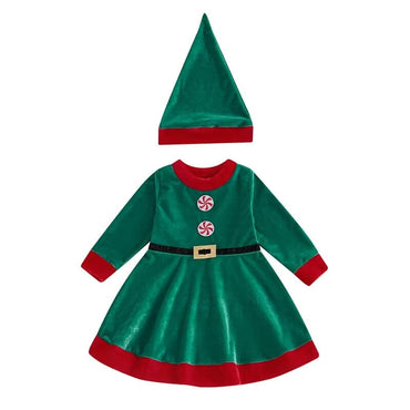 Long Sleeve Christmas Elf Dress Costume   