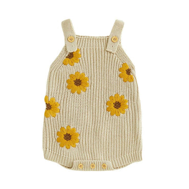Sleeveless Knit Floral Baby Romper Beige 0-3 M