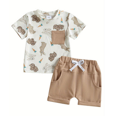 Short Sleeve Solid Shorts Easter Baby Set