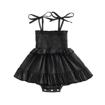 Sleeveless Tie Shoulder Solid Baby Romper Black 0-3 M